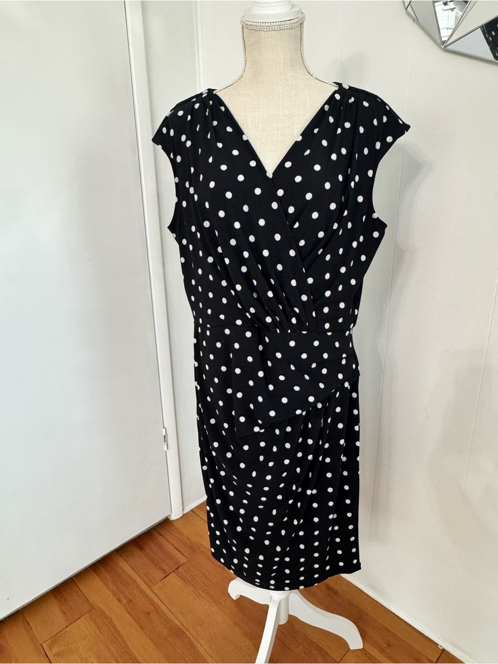 American Living Black & White Polka Dot Midi Wrap-Style Dress